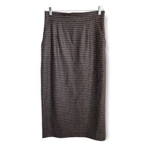 Harold's Pencil Midi Skirt Women size 12 W 30" Gingham Pockets Brown Modest